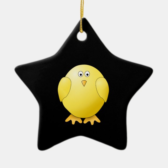 Cute Yellow Chick. Little Bird on Black. Ceramic Ornament (Front)