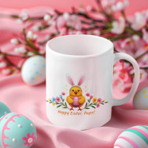 Cute Yellow Chick with Bunny Ears and Easter Egg