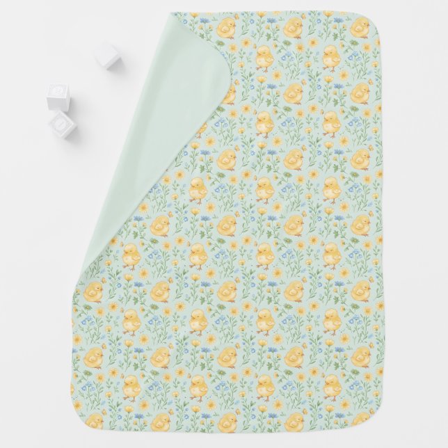 Cute Yellow Chicks and Flowers Pattern Baby Blanket (In Situ)