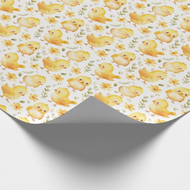 Cute Yellow Chicks and Flowers Wrapping Paper (Corner)