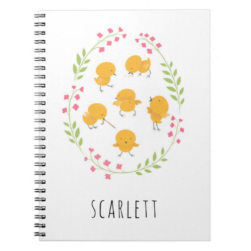 Cute Yellow Chicks Floral Wreath Notebook