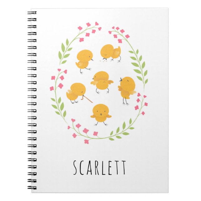Cute Yellow Chicks Floral Wreath Notebook (Front)