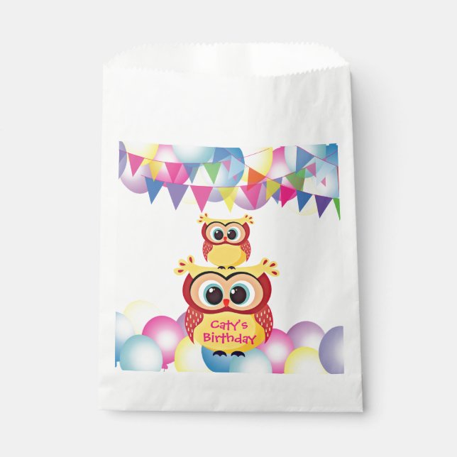 Cute yellow children baby owl birthday favor bag (Front)