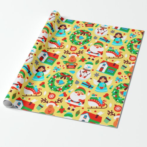 Cute Yellow Christmas Pattern Wrapping Paper