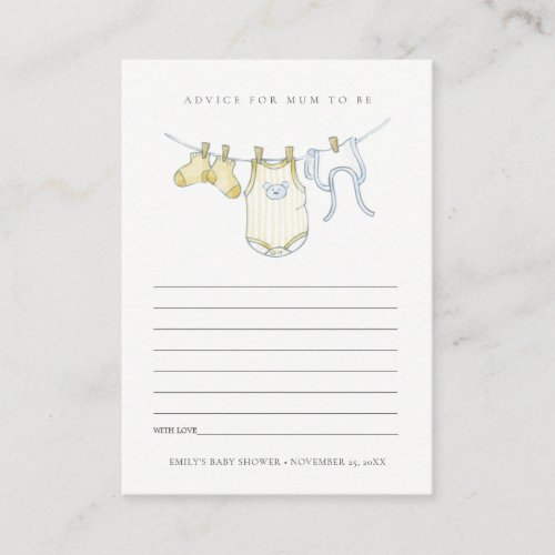 Cute Yellow Clothesline Advice for Mum Baby Shower Enclosure Card