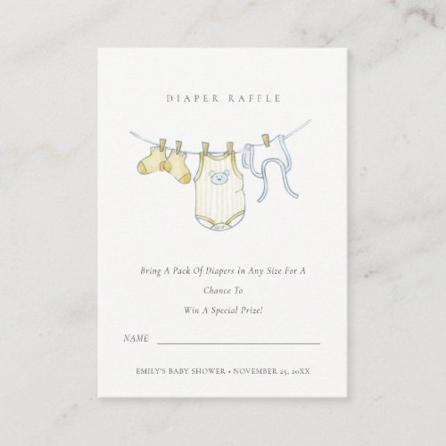 Cute Yellow Clothesline Diaper Raffle Baby Shower Enclosure Card