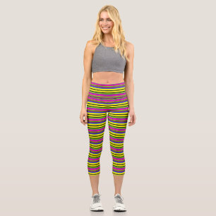 Cute yellow colorful stripes capri leggings
