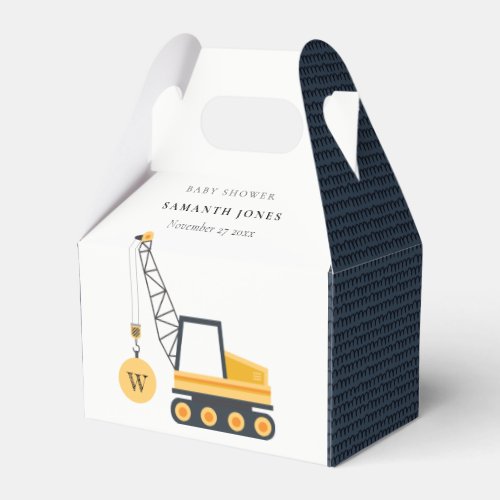 Cute Yellow Construction Crane Vehicle Baby Shower Favor Boxes