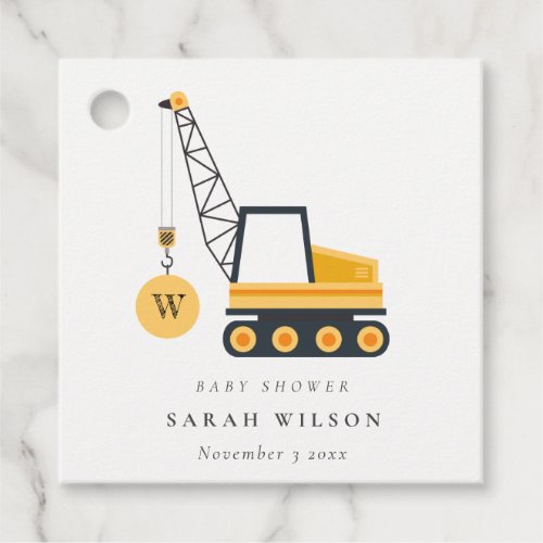 Cute Yellow Construction Crane Vehicle Baby Shower