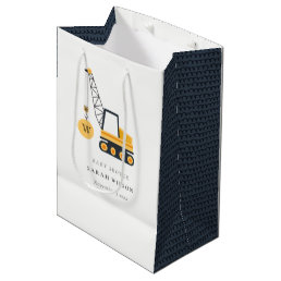 Cute Yellow Construction Crane Vehicle Baby Shower Medium Gift Bag