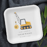 Cute Yellow Construction Crane Vehicle Baby Shower Paper Plates<br><div class="desc">If you need any further customisation please feel free to message me on yellowfebstudio@gmail.com.</div>