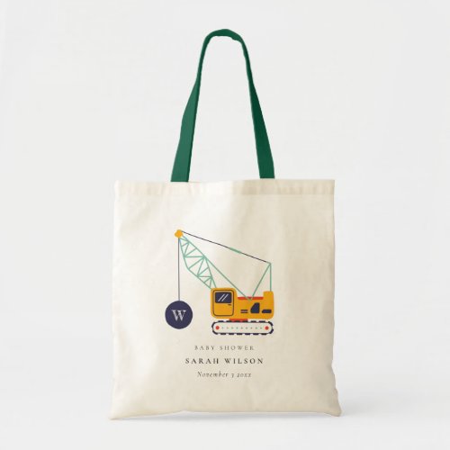 Cute Yellow Construction Crane Vehicle Baby Shower Tote Bag
