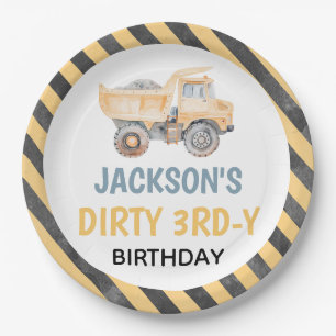 Cute Yellow Construction Dirty 3rdy Paper Plate