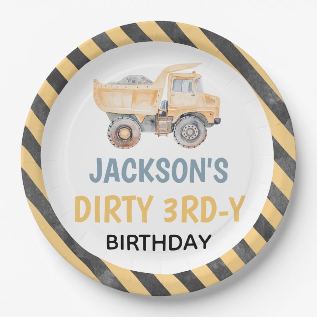 Cute Yellow Construction Dirty 3rdy Paper Plate (Front)