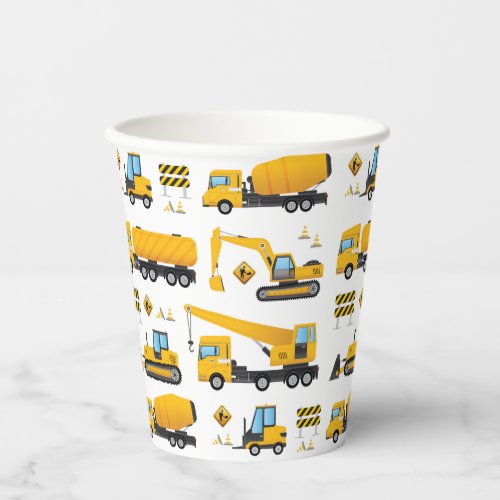 Cute Yellow Construction Dump Truck Kids Party Paper Cups