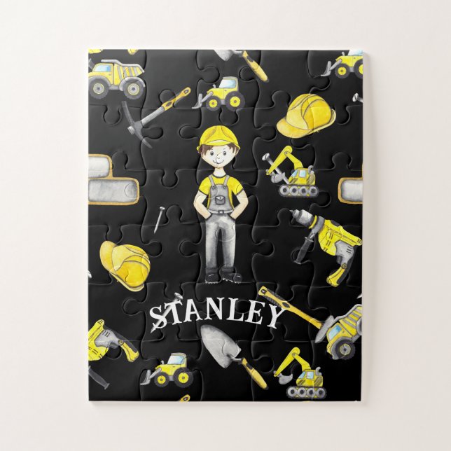 Cute Yellow Construction Truck Dump Name Jigsaw Puzzle (Vertical)