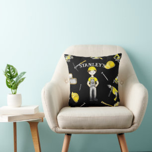 Cute Yellow Construction Truck Dump Name Throw Pillow