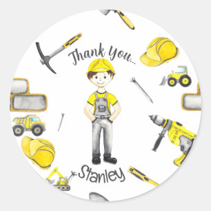 Cute Yellow Construction Truck Dump Pattern Classic Round Sticker