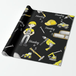 Cute Yellow Construction Truck Dump Pattern Party Wrapping Paper