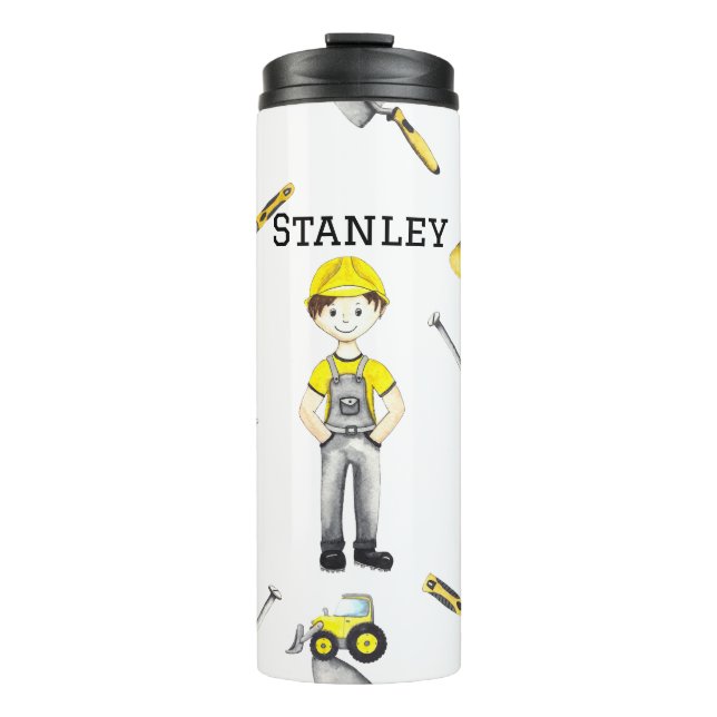 Cute Yellow Construction Truck Dump Pattern Thermal Tumbler (Front)