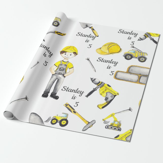 Cute Yellow Construction Truck Dump Pattern  Wrapping Paper (Unrolled)
