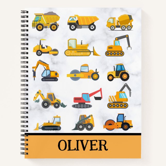 Cute Yellow Construction Vehicles Notebook (Front)