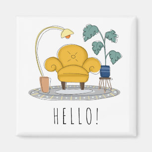 Cute Yellow Couch Hello Magnet
