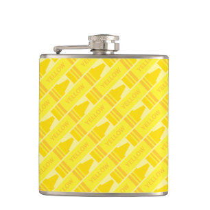 Cute Yellow Crayon Artsy Pattern Flask