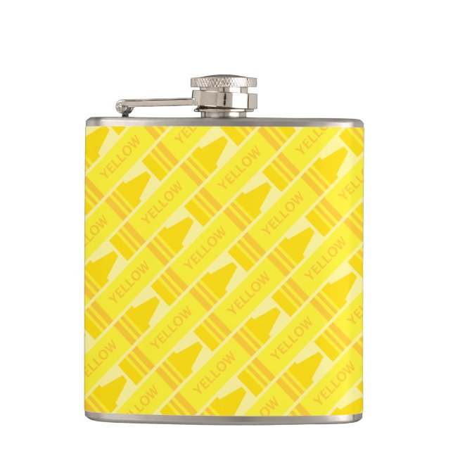 Cute Yellow Crayon Artsy Pattern Flask (Front)