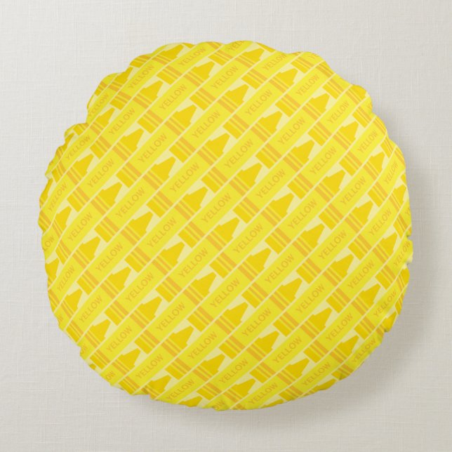 Cute Yellow Crayon Artsy Pattern Round Pillow (Front)