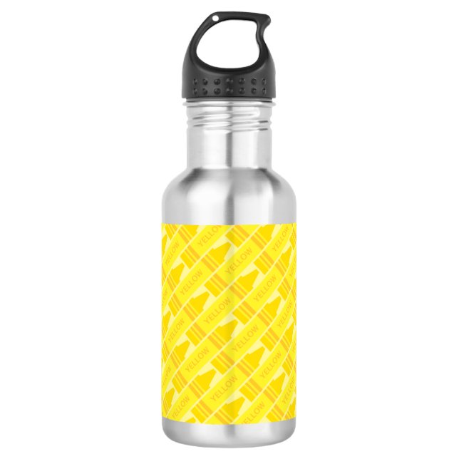 Cute Yellow Crayon Artsy Pattern Water Bottle (Front)