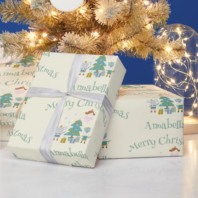 Cute Yellow Custom Name Nutcracker Christmas Wrapping Paper (Holidays)