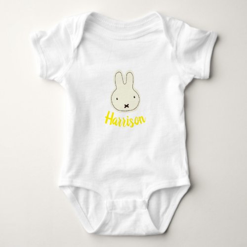 Cute yellow custom script name Easter Bunny  Baby Bodysuit