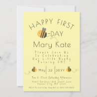 Cute Yellow Customized Honey Bee First Birthday  Invitation