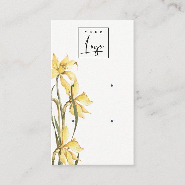 Cute Yellow Daffodil Floral Logo Earring Display Business Card (Front)