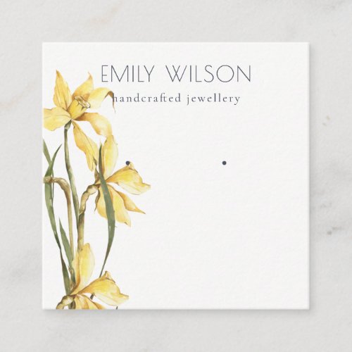 Cute Yellow Daffodil Floral Stud Earring Display  Square Business Card