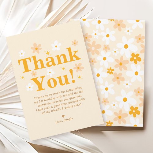 Cute Yellow Daisy Birthday Thank You Card