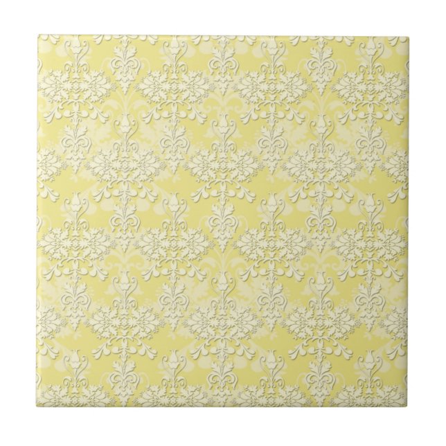 Cute Yellow Damask Ceramic Tile (Front)