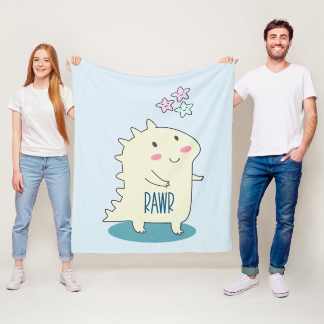 Cute Yellow Dino with Happy Stars Fleece Blanket (In Situ)