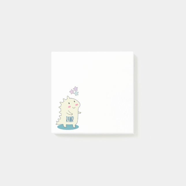 Cute Yellow Dino with Happy Stars Post-it Notes (Front)