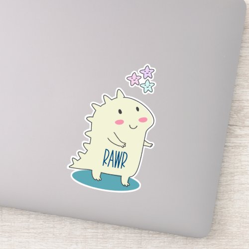 Cute Yellow Dino with Happy Stars Sticker