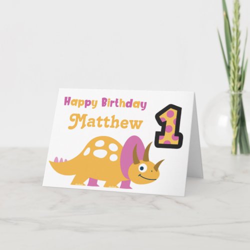 Cute Yellow Dinosaur 1st Birthday Card