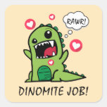 Cute Yellow Dinosaur Dino Mite Job School Square  Square Sticker