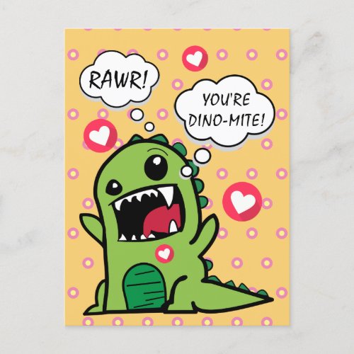 Cute Yellow Dinosaur Dino Mite Kids Hello Postcard