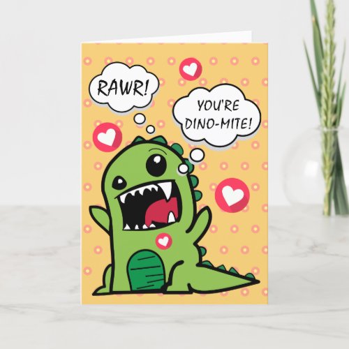 Cute Yellow Dinosaur Rawr Youre Dino Mite Teacher Thank You Card