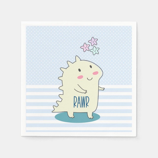Cute Yellow Dinosaur with Happy Stars Napkins (Front)