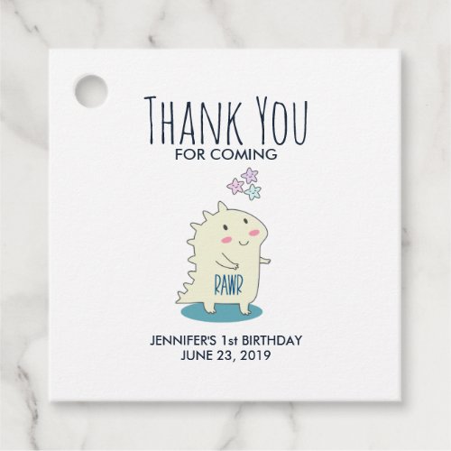 Cute Yellow Dinosaur with Happy Stars Thank You Favor Tags