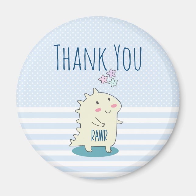 Cute Yellow Dinosaur with Happy Stars Thank You Magnet (Front)