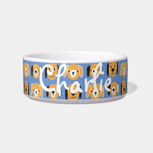 Cute Yellow Dog Head Pattern Customizable Name Bow Bowl