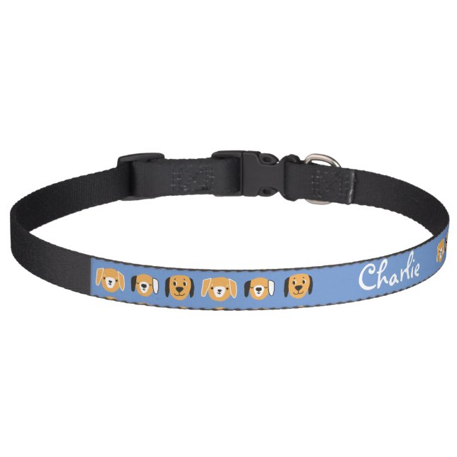 Cute Yellow Dog Head Pattern Customizable Name Pet Collar (Front)